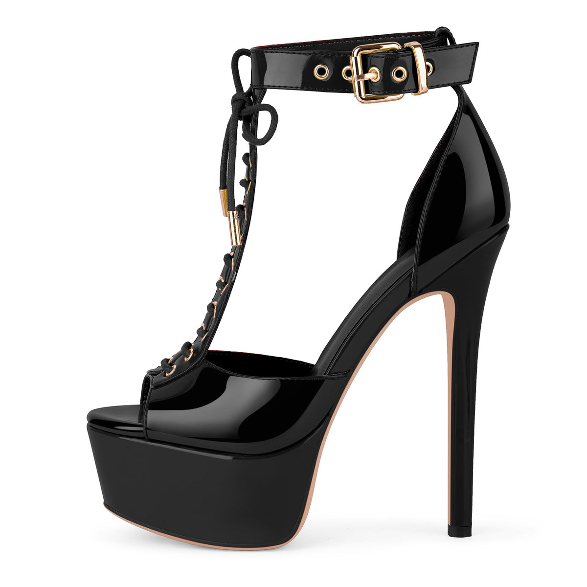 Platform Buckle T-Strap Lace-up Sandals - Onlymaker Special Offer