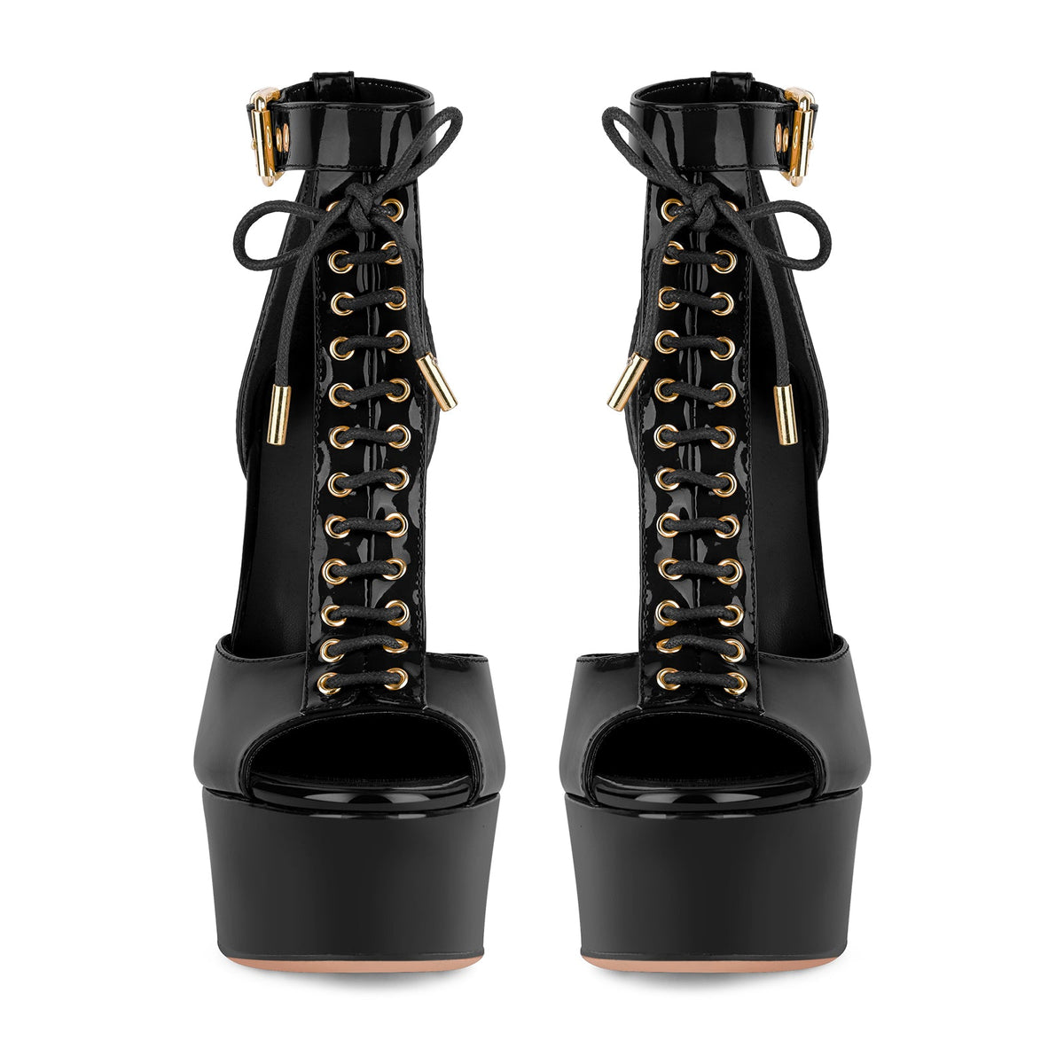 Platform Buckle T-Strap Lace-up Sandals - Onlymaker Special Offer
