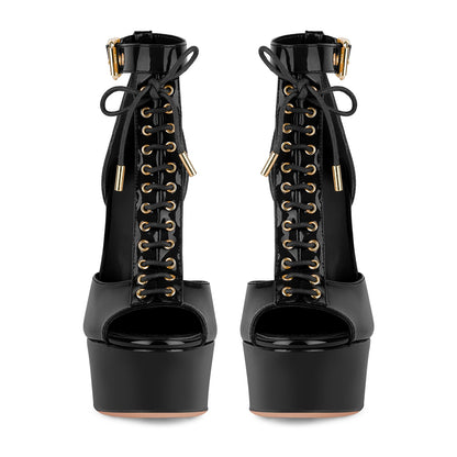 Platform Buckle T-Strap Lace-up Sandals - Onlymaker Special Offer