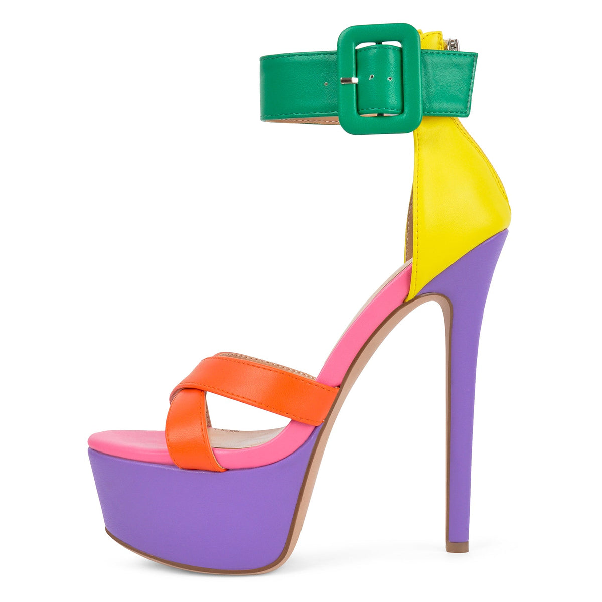 Multicolor Platform Ankle Strap Stiletto Sandals - Onlymaker Everyday