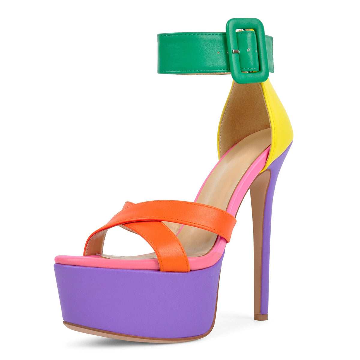 Multicolor Platform Ankle Strap Stiletto Sandals - Onlymaker Everyday