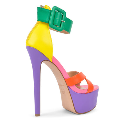 Multicolor Platform Ankle Strap Stiletto Sandals - Onlymaker Everyday