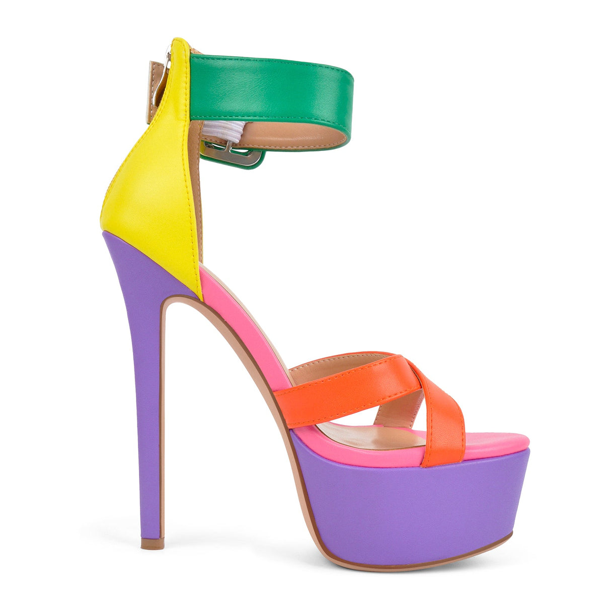 Multicolor Platform Ankle Strap Stiletto Sandals - Onlymaker Everyday