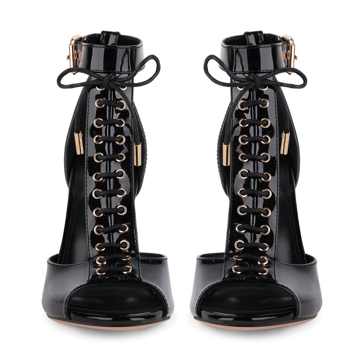 Buckle T-Strap Lace-up Patent Sandals - Onlymaker Classic