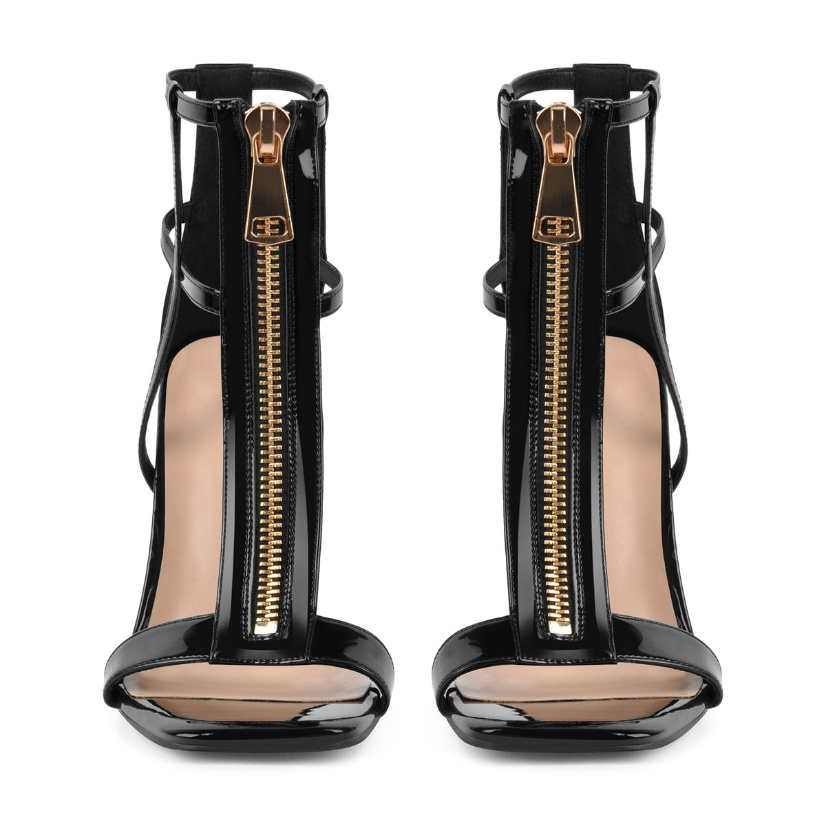 Square Toe T-Strap Zipper Patent Sandals - Onlymaker Customer Favorite
