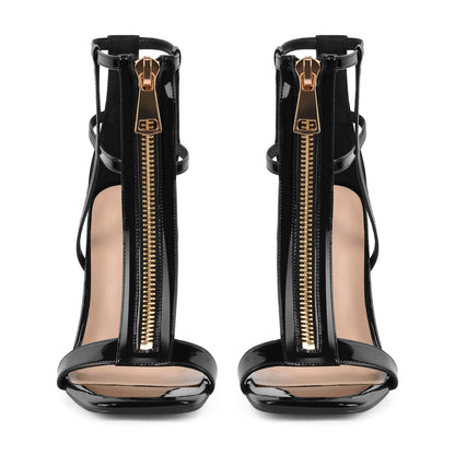 Square Toe T-Strap Zipper Patent Sandals - Onlymaker Customer Favorite