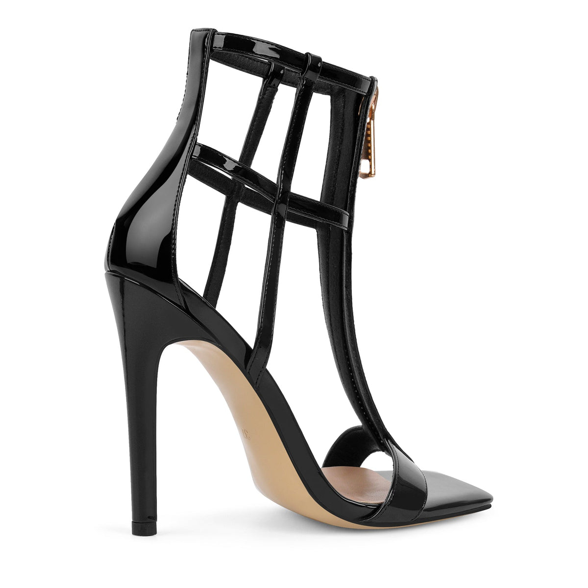 Square Toe T-Strap Zipper Patent Sandals - Onlymaker Customer Favorite