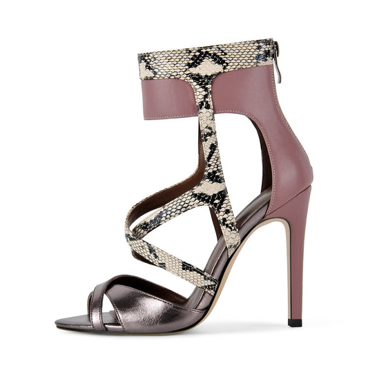 Snake Cutout Ankle Wrap Back Zipper Sandals - Onlymaker Latest