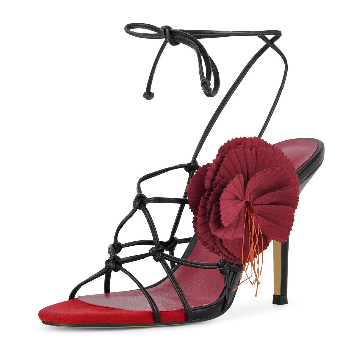 Red Flower Applique Ankle Strap Sandals - Onlymaker Special Offer