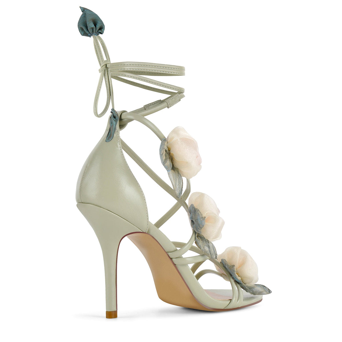 Round Toe Organza Flower Wrap Lace-up Sandals - Onlymaker Deals