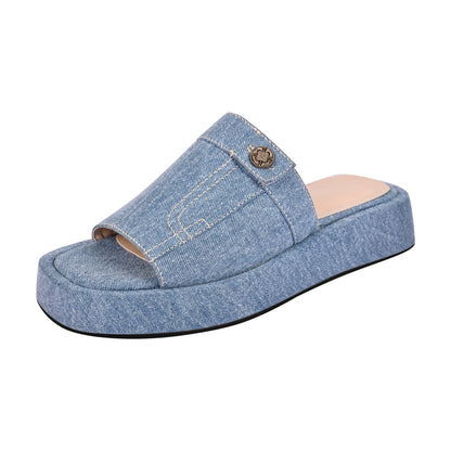 Denim Platform Square Toe Flats Slippers - Onlymaker Best Seller