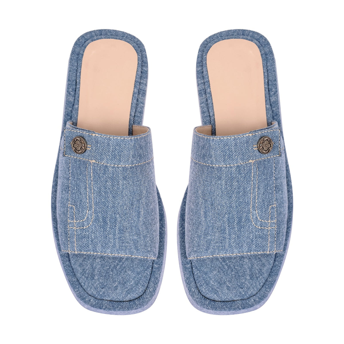 Denim Platform Square Toe Flats Slippers - Onlymaker Best Seller