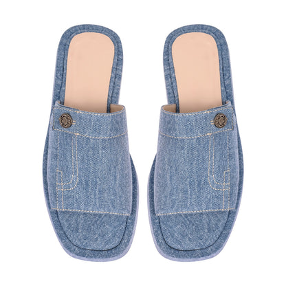 Denim Platform Square Toe Flats Slippers - Onlymaker Best Seller