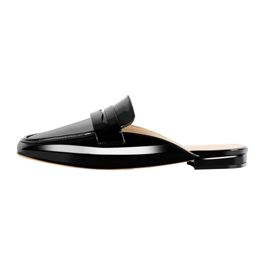 Black Square Toe Mules Flats - Onlymaker Essential