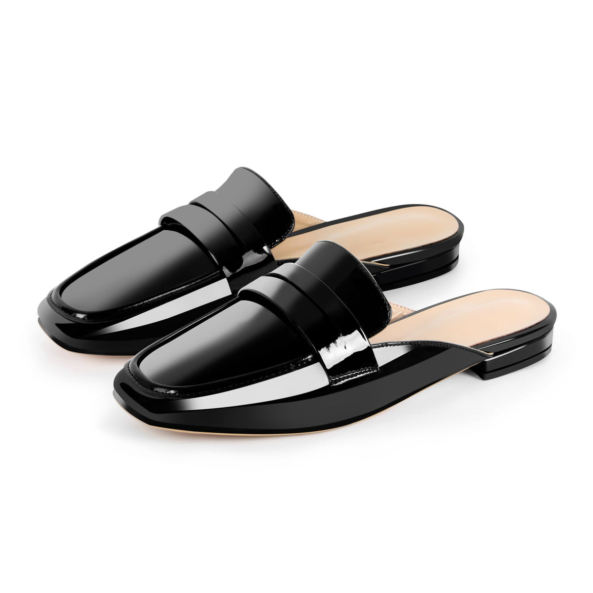 Black Square Toe Mules Flats - Onlymaker Essential
