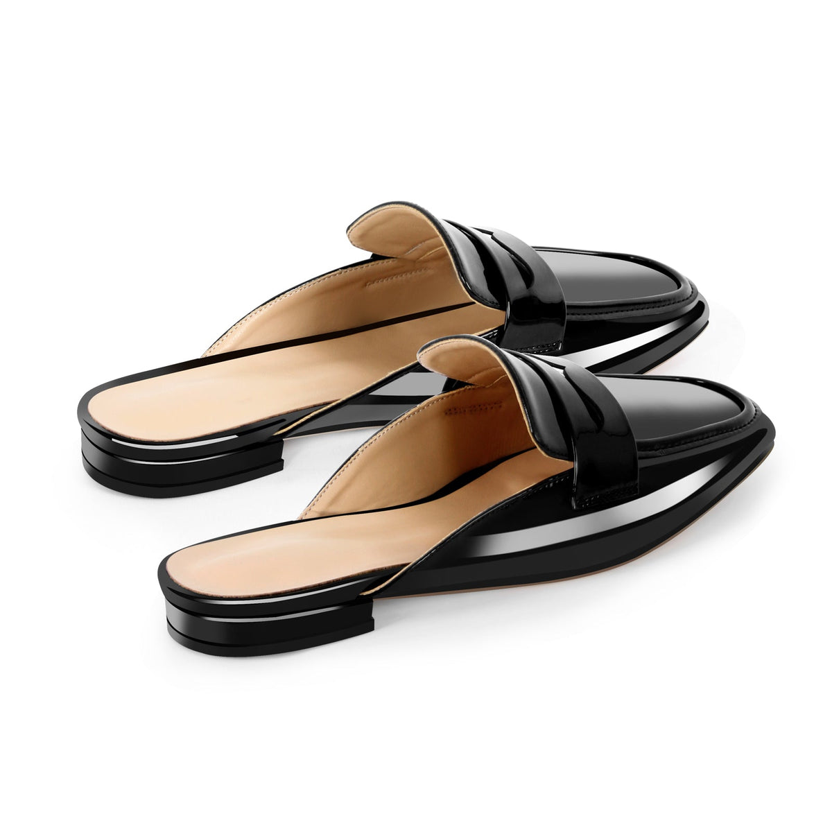 Black Square Toe Mules Flats - Onlymaker Essential