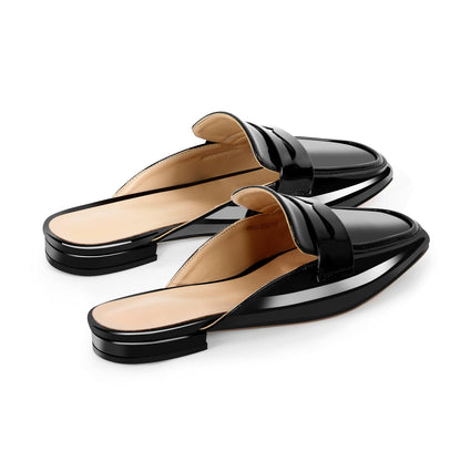 Black Square Toe Mules Flats - Onlymaker Essential