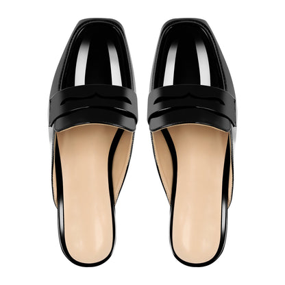 Black Square Toe Mules Flats - Onlymaker Essential