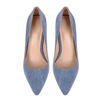 Denim Pointed Toe Stilettos Pumps - Onlymaker Sale