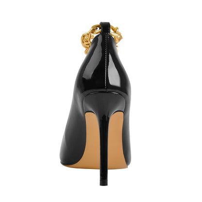 Patent Leather Ankle Chains Pointed Toe Pumps - Onlymaker Exclusive