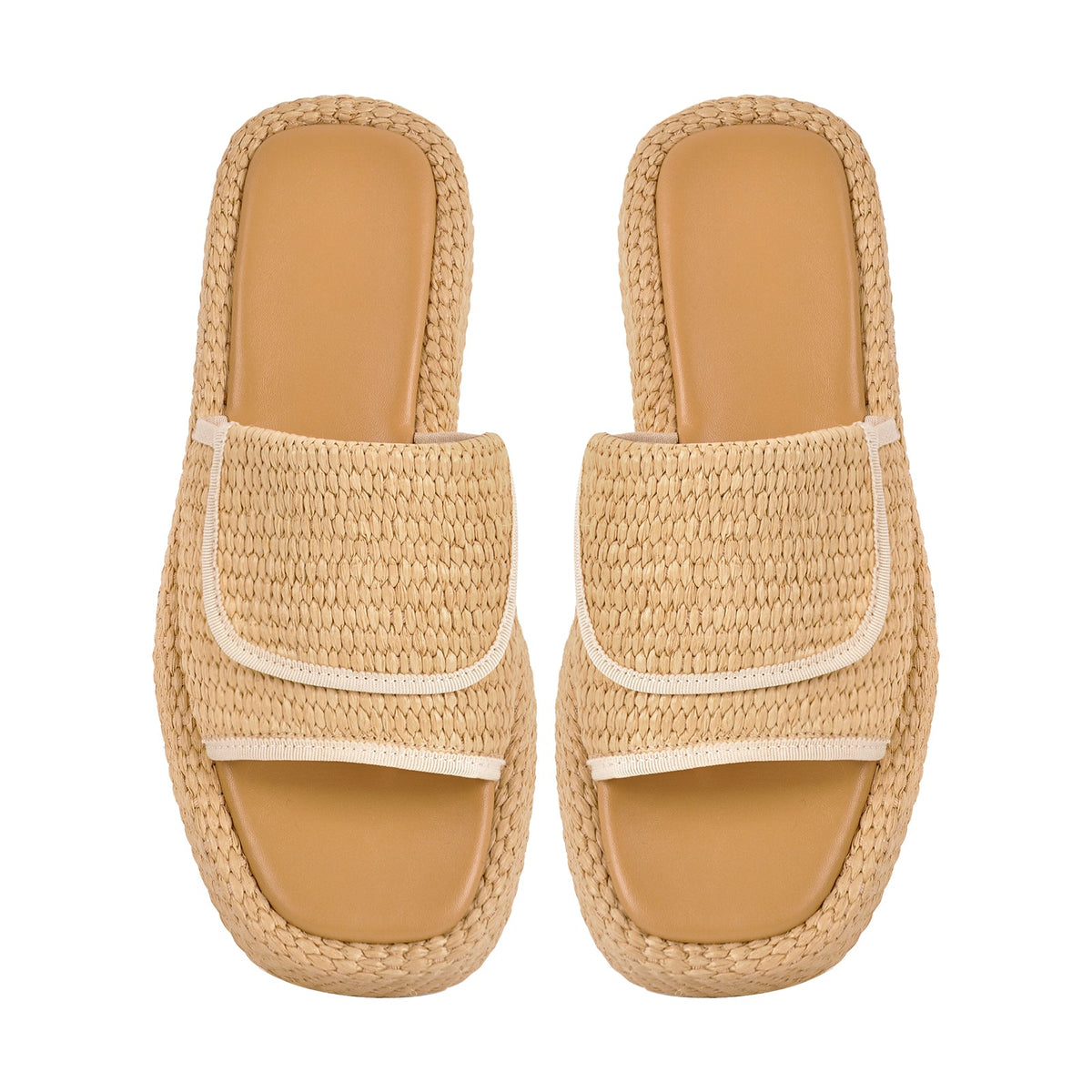 Straw Platform Square Toe Flats Slippers - Onlymaker Discount