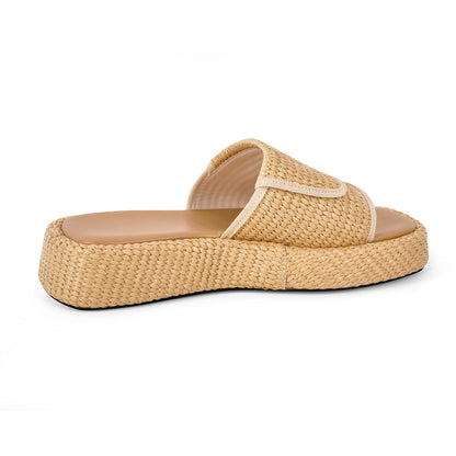 Straw Platform Square Toe Flats Slippers - Onlymaker Discount