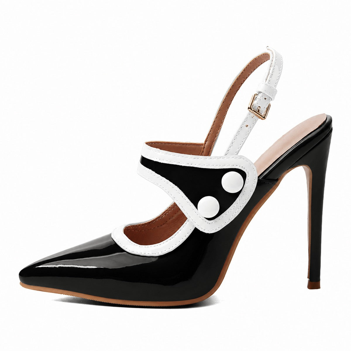 Pointed Toe Color Block Button Slingback Pumps - Onlymaker Exclusive