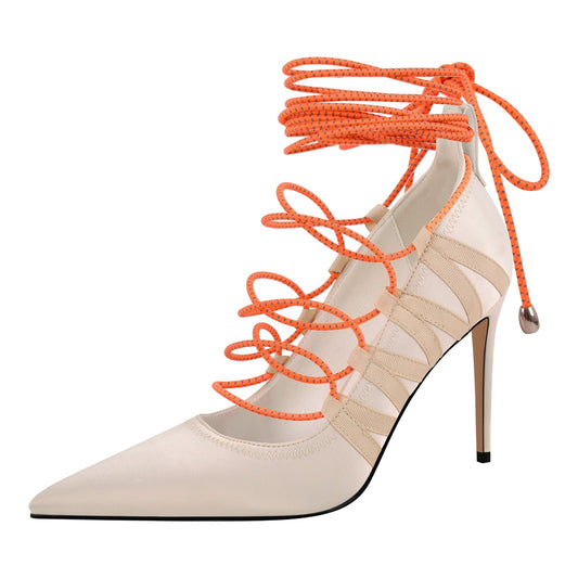 Pointed Toe Gladiator Lace-up Satin Pumps - Onlymaker Deals