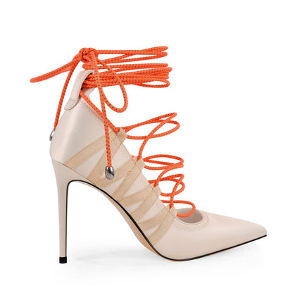 Pointed Toe Gladiator Lace-up Satin Pumps - Onlymaker Deals