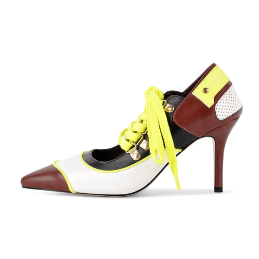 Pointed Toe Lace-up Color Block Stiletto Pumps - Onlymaker Classic