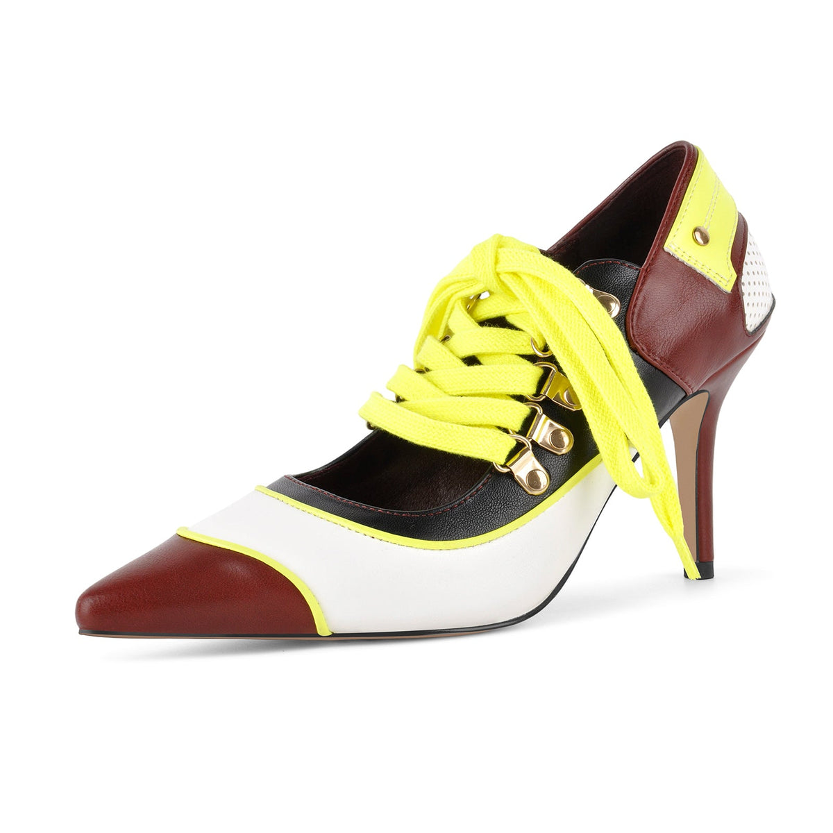 Pointed Toe Lace-up Color Block Stiletto Pumps - Onlymaker Classic