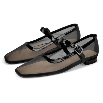 Mesh Square Toe Mary Jane Ballet Flats - Onlymaker Trending