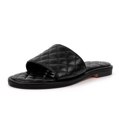 Round Toe Quilted Sandals Flats - Onlymaker Trusted