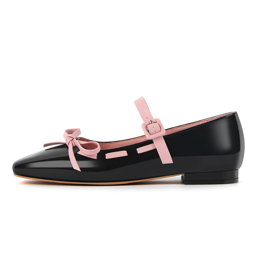 Bow Square Toe Mary Jane Ballet Flats - Onlymaker Trusted