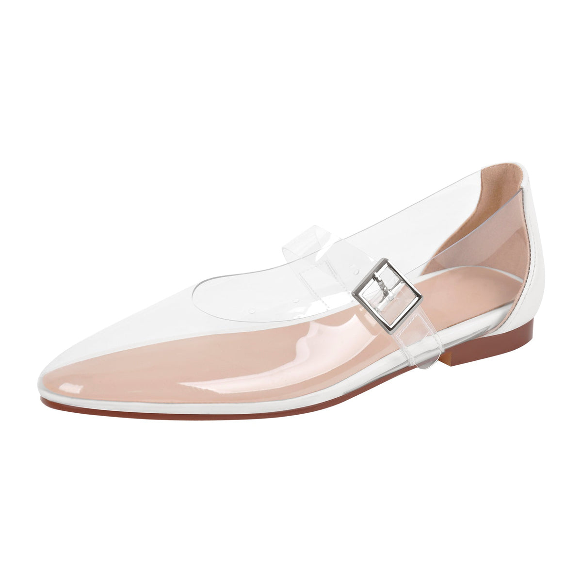 Clear Round Toe Buckle Flats - Onlymaker Smart Buy