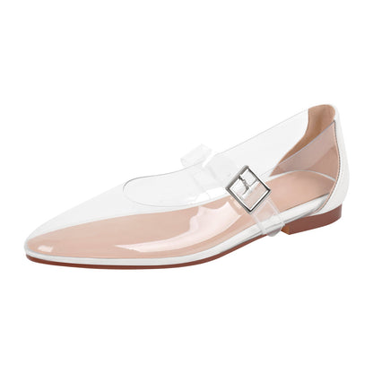 Clear Round Toe Buckle Flats - Onlymaker Smart Buy