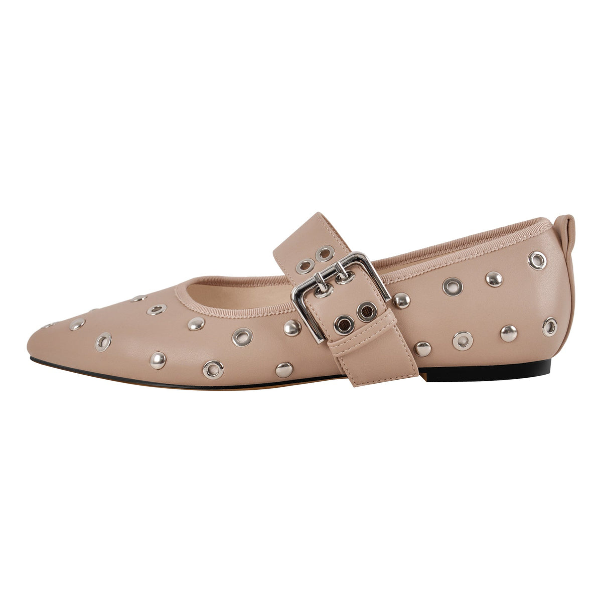 Pointed Toe Rivet Buckle Strap Flats - Onlymaker Special Offer