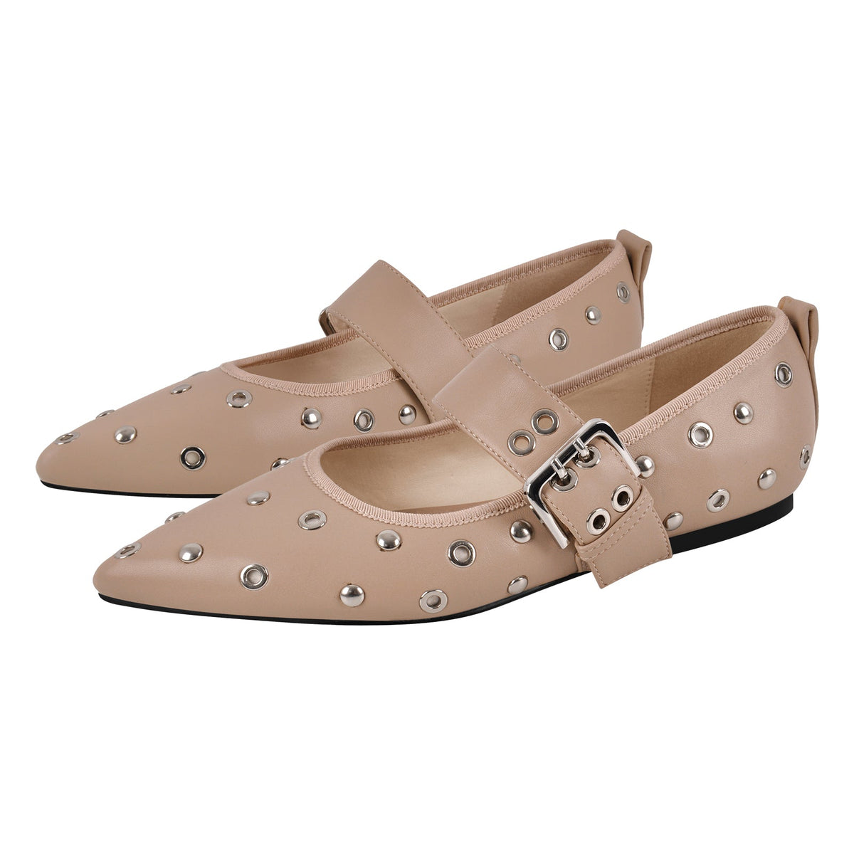 Pointed Toe Rivet Buckle Strap Flats - Onlymaker Special Offer