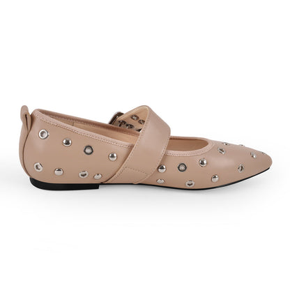 Pointed Toe Rivet Buckle Strap Flats - Onlymaker Special Offer
