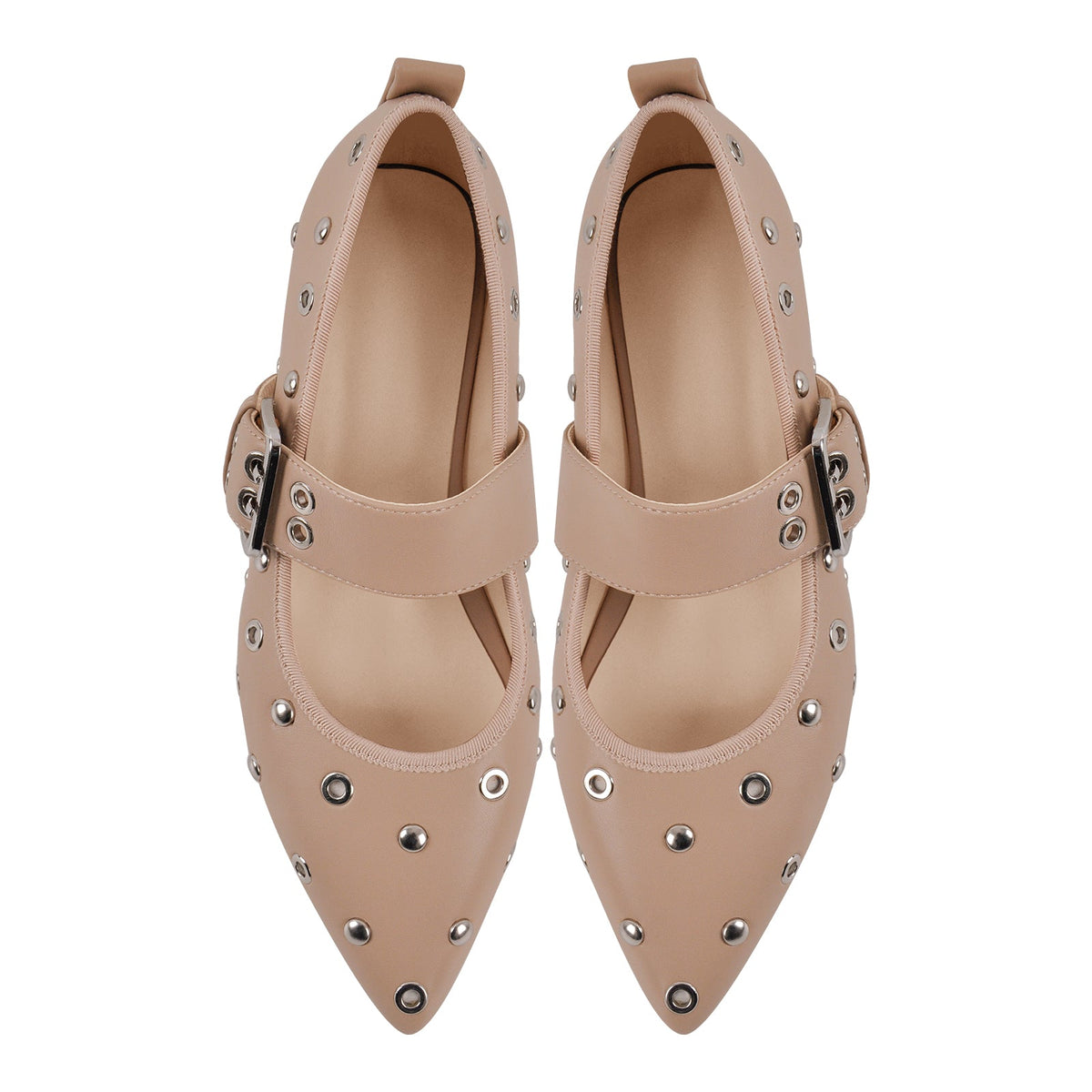 Pointed Toe Rivet Buckle Strap Flats - Onlymaker Special Offer