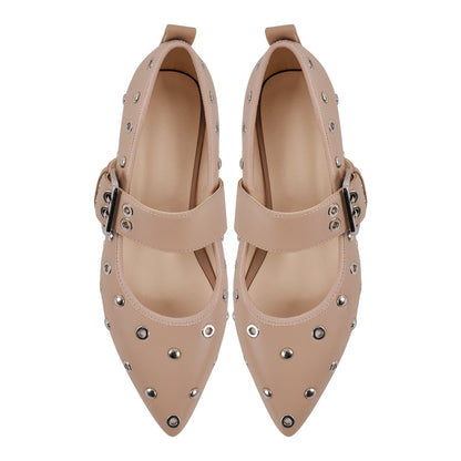 Pointed Toe Rivet Buckle Strap Flats - Onlymaker Special Offer