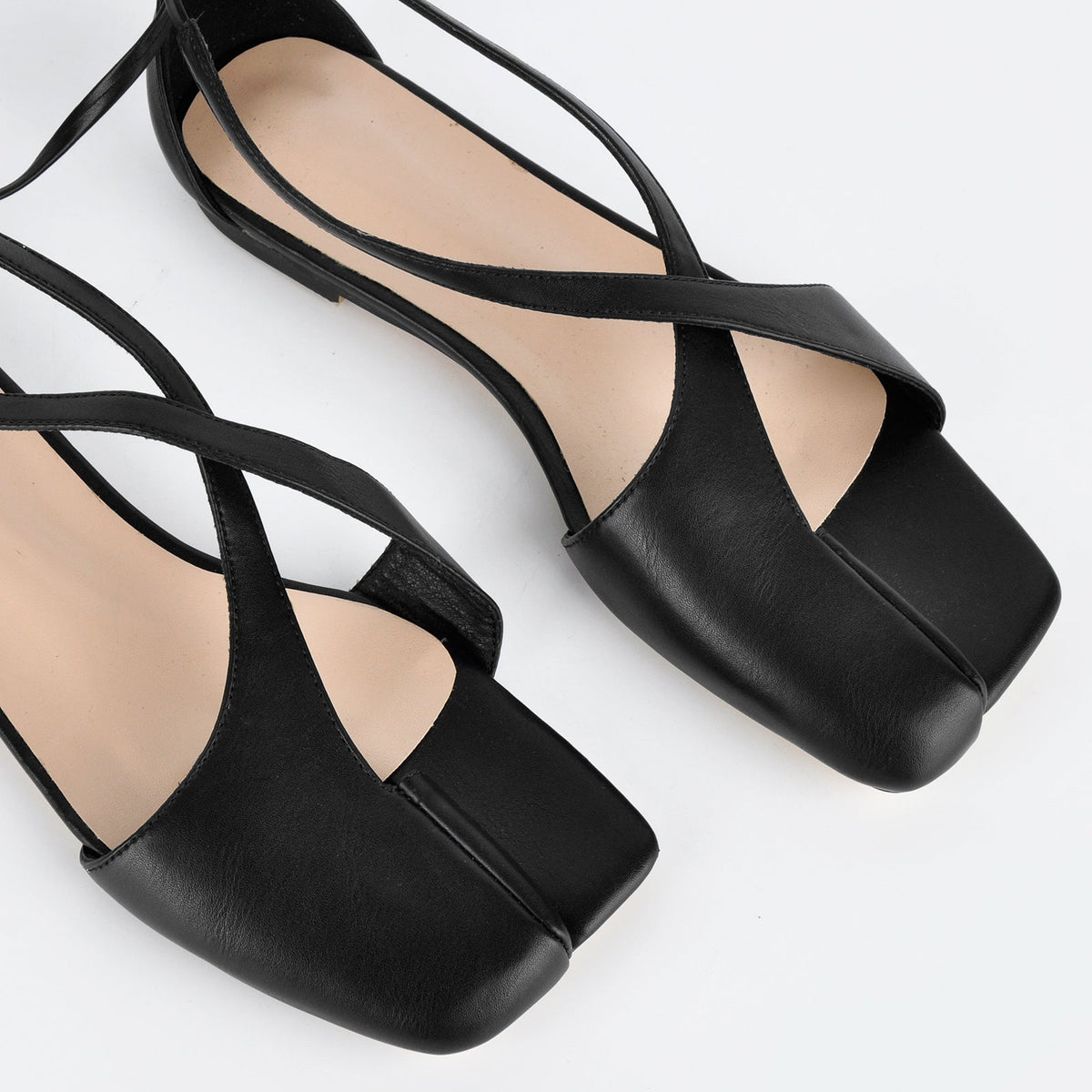 Square Toe Semi Open Toe Lace-up Flats - Onlymaker Hot Sale