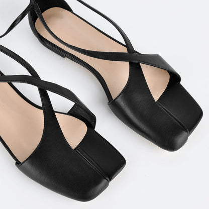 Square Toe Semi Open Toe Lace-up Flats - Onlymaker Hot Sale
