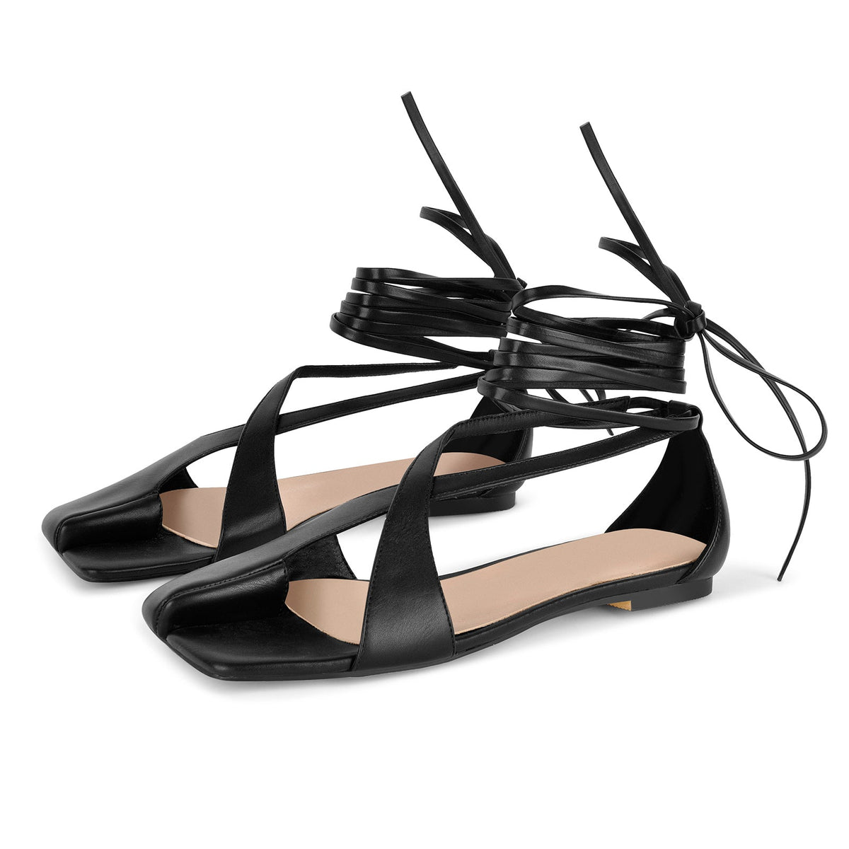 Square Toe Semi Open Toe Lace-up Flats - Onlymaker Hot Sale